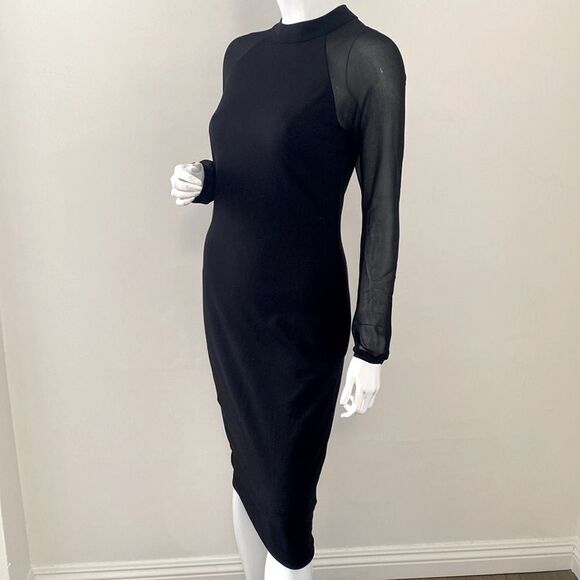 Ted Baker Wrenti Black Bodycon Long Sleeve Cocktail Dress w Exposed Back Zipper - Picture 4 of 13